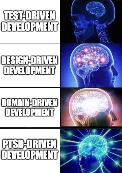A four-panel meme showing a human skull with a brain, progressively glowing brighter and more intensely in each panel. The…