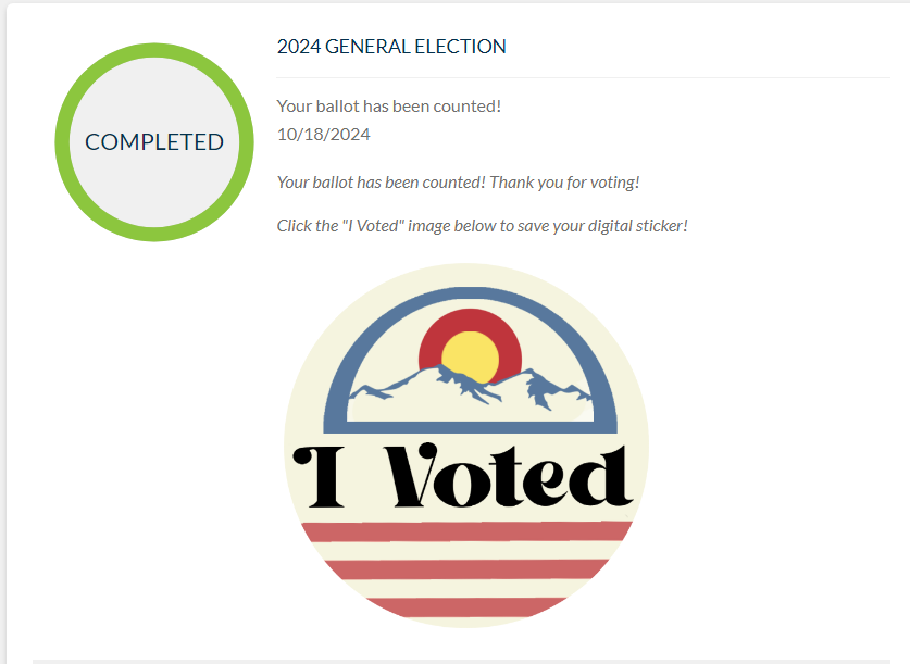 A screenshot of a digital voting confirmation page for the 2024 General Election, showing a green 'COMPLETED' circle and…