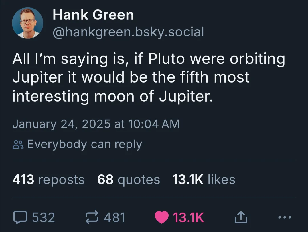 A screenshot of a social media post by Hank Green on a dark-themed platform, showing his profile picture, username, and the…