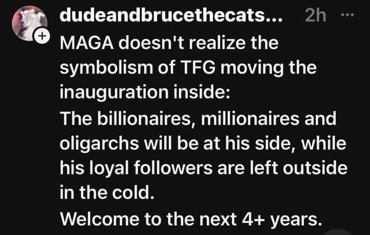 A screenshot of a social media post with white text on a black background. The post, from a user named 'dudeandbruce'…