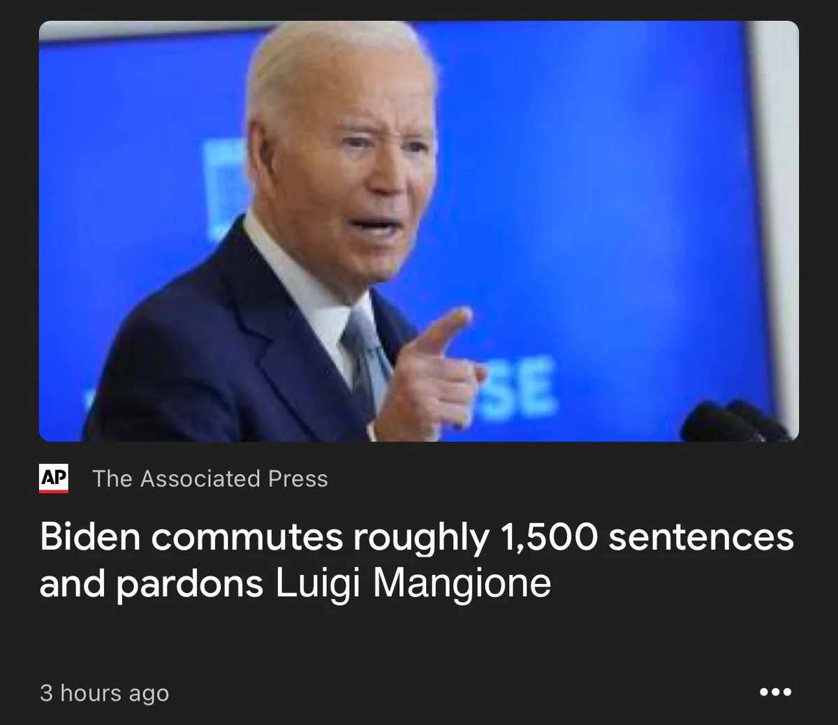 A screenshot of a news article from The Associated Press shows a photo of Joe Biden pointing forward while speaking. The…