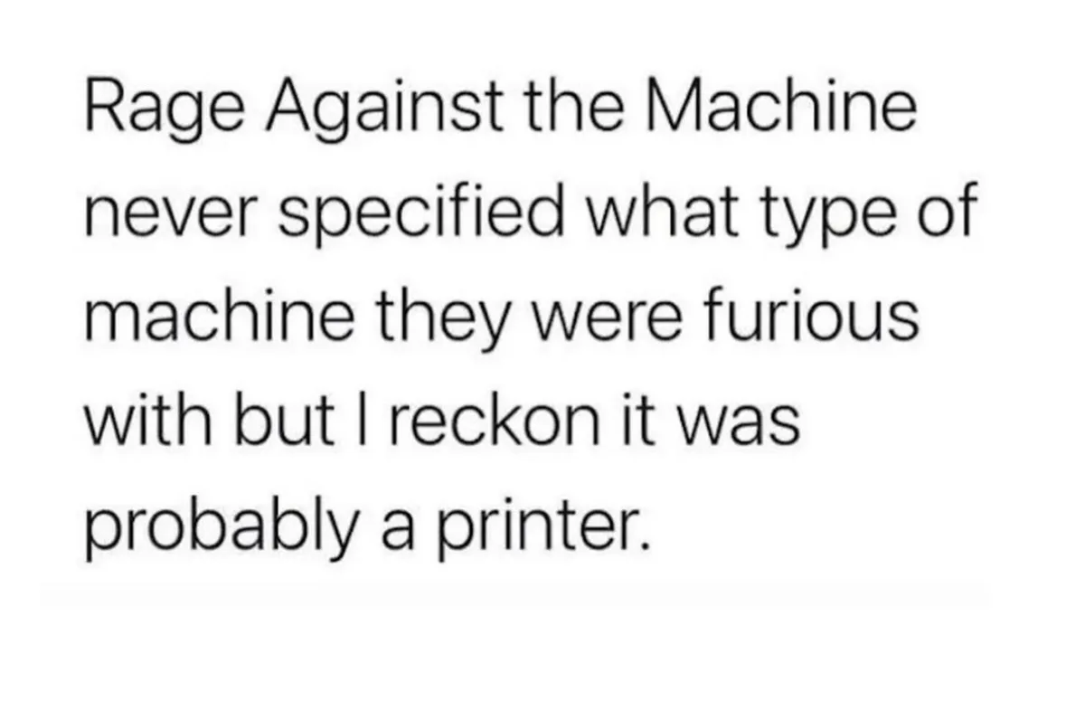 The image displays black text on a plain white background. The text reads: 'Rage Against the Machine never specified what…