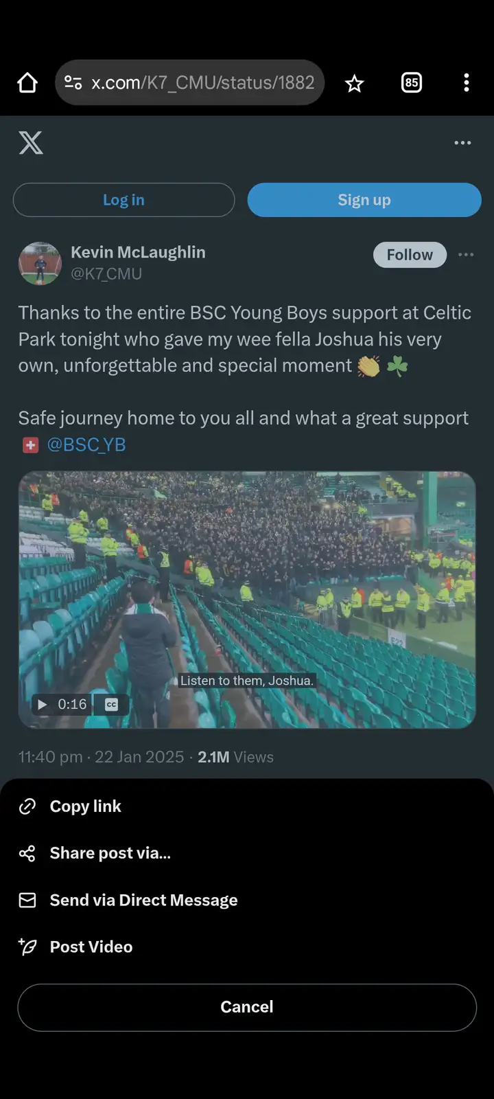 Opposition Fans Create an Unforgettable Night for a Young Supporter
