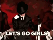 A six-panel image sequence shows a person in a black suit and top hat singing into a microphone, then zooming in on their…