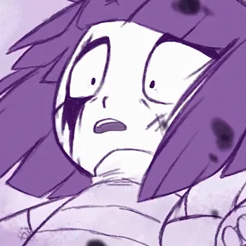 A six-panel comic strip in purple tones shows a character starting with a panicked expression, then running, then being…