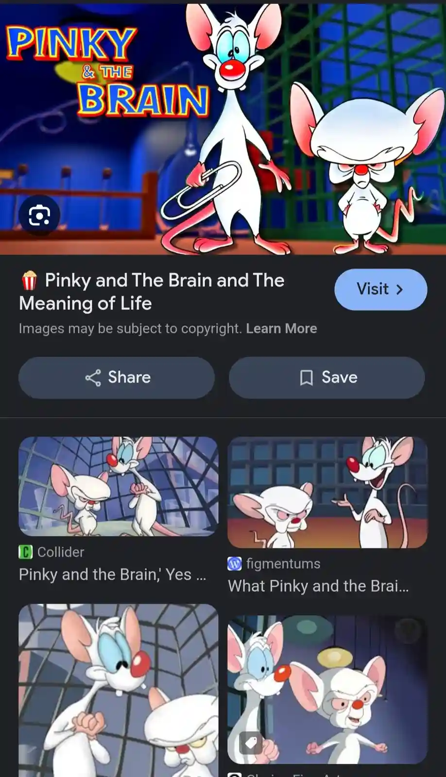 The image shows two animated white mice, Pinky and The Brain, from the cartoon series 'Pinky & The Brain'. The Brain holds a…