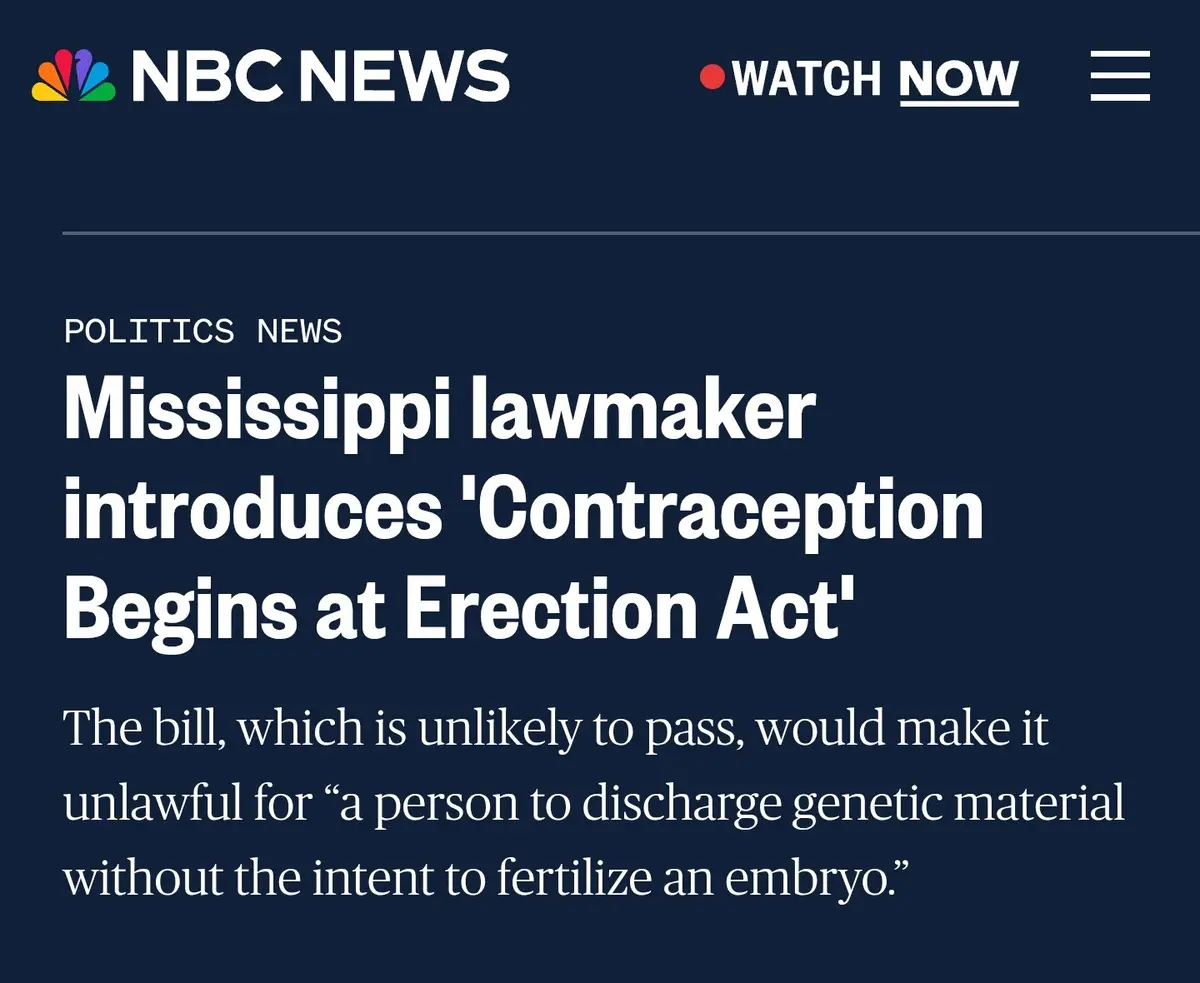 A screenshot of an NBC News article with a dark blue background and white text. The headline reads 'Mississippi lawmaker…