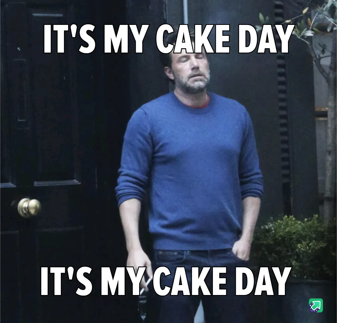 A man in a blue sweater stands outside a dark door with a weary, resigned expression. The text overlaid in bold white…