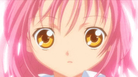 The image shows five panels of an anime girl with pink hair and large brown eyes, arranged in two rows. The top row shows…