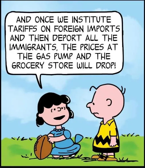 A cartoon image shows two children, Lucy van Pelt holding a football and smiling, while Charlie Brown stands beside her…