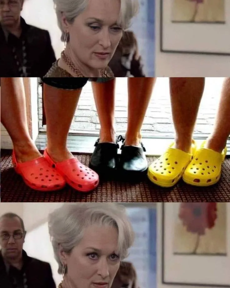 The image is a three-panel meme featuring Meryl Streep in a scene from 'The Devil Wears Prada.' The top and bottom panels…