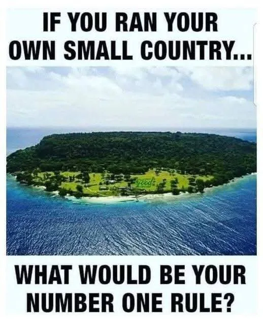 An aerial photo of a lush, green, small island surrounded by blue ocean water. The image has bold black text at the top…