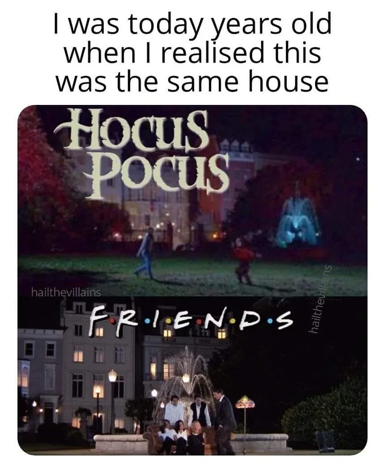The image is split into two panels. The top panel shows a night scene from the movie 'Hocus Pocus' with the title logo and…