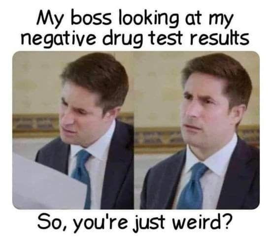 The image shows a split-screen of a man in a suit and tie, first looking down at a document with a skeptical expression…