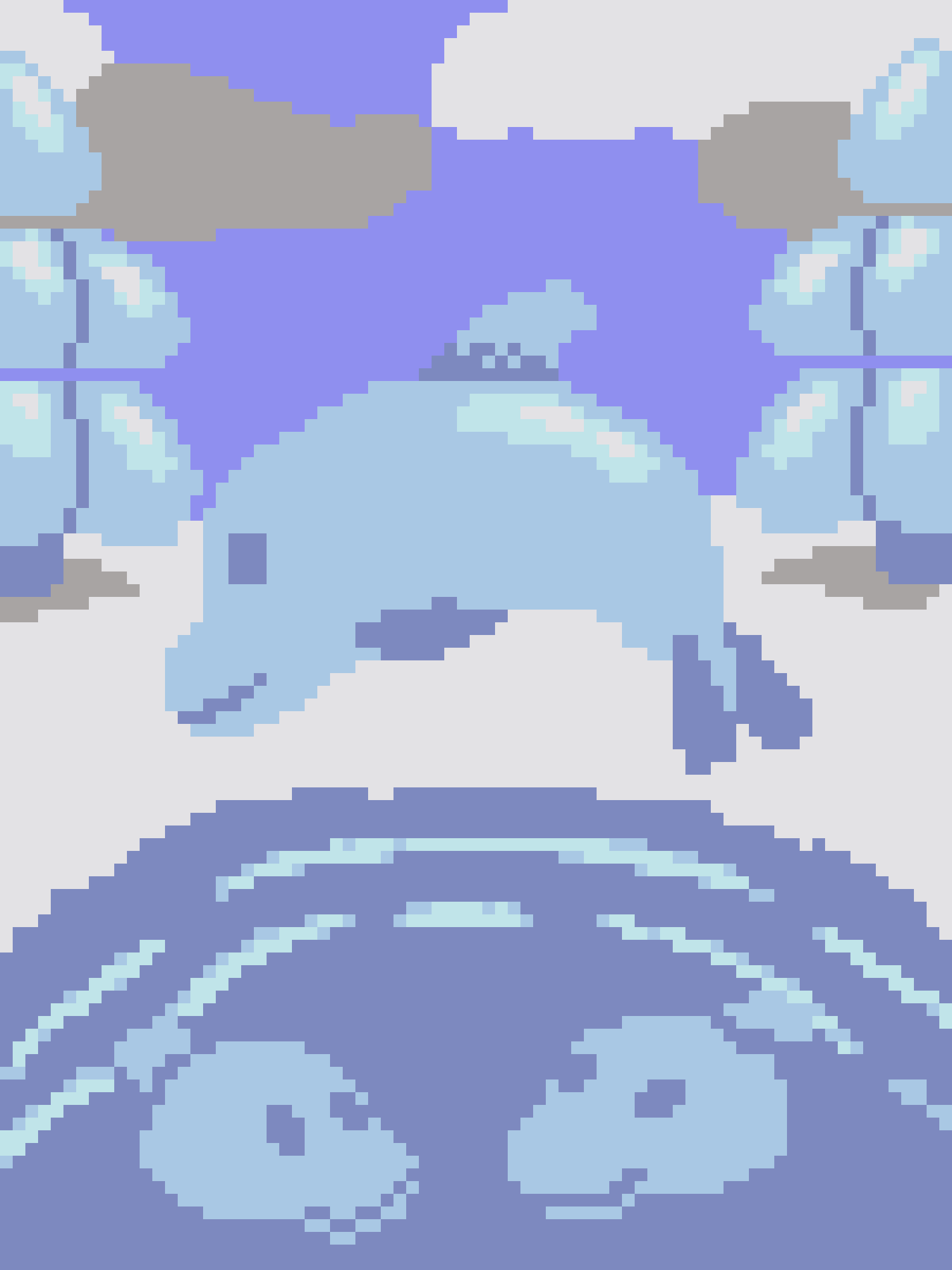 A pixelated image shows a light blue, cartoonish creature with large eyes and a sad expression, positioned above a darker…