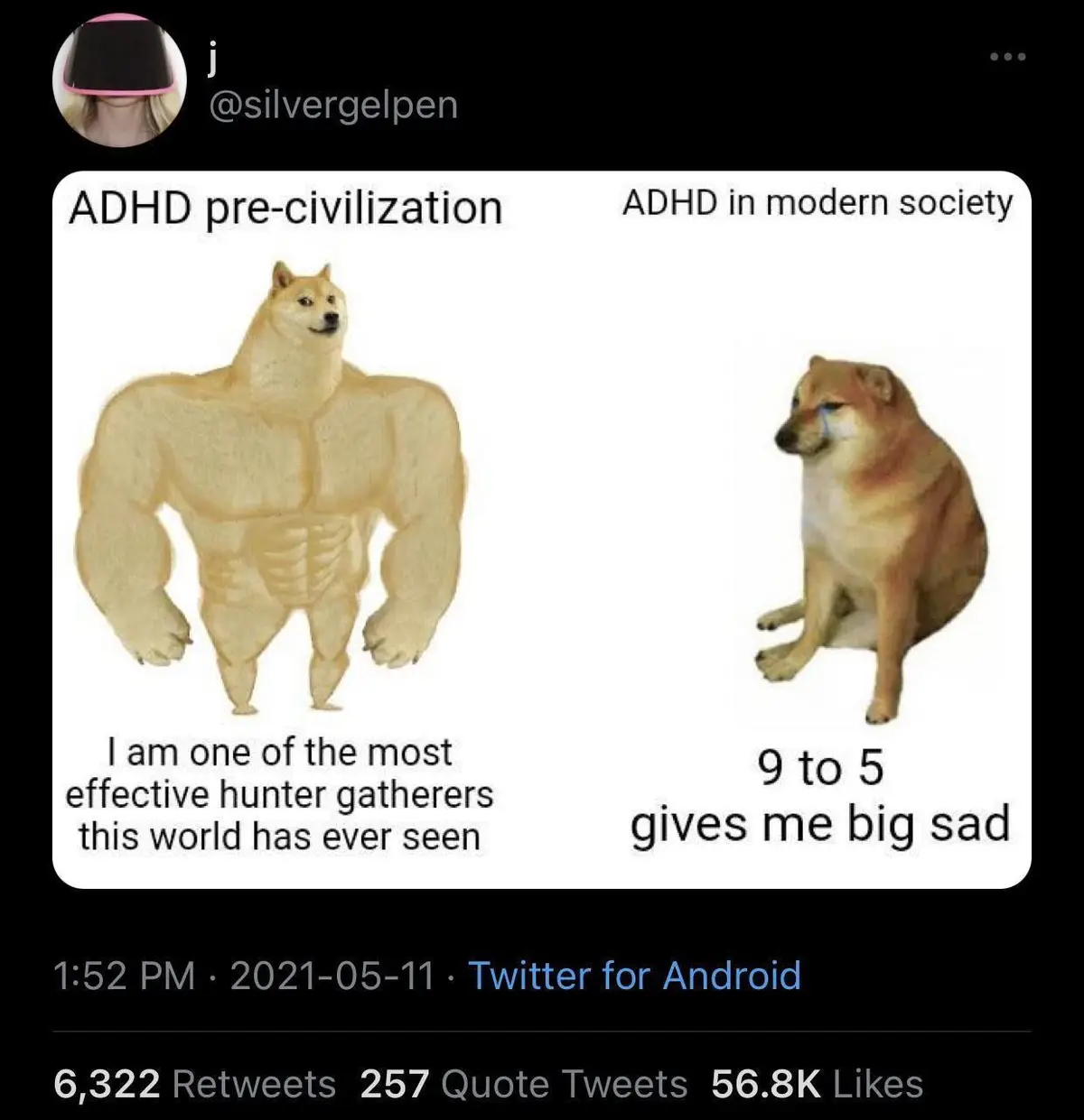The image displays two side-by-side panels featuring the Doge meme format. The left panel shows a muscular, anthropomorphic…