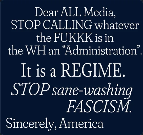 A dark blue square image with white text that reads: 'Dear ALL Media, STOP CALLING whatever the FUKKK is in the WH an…