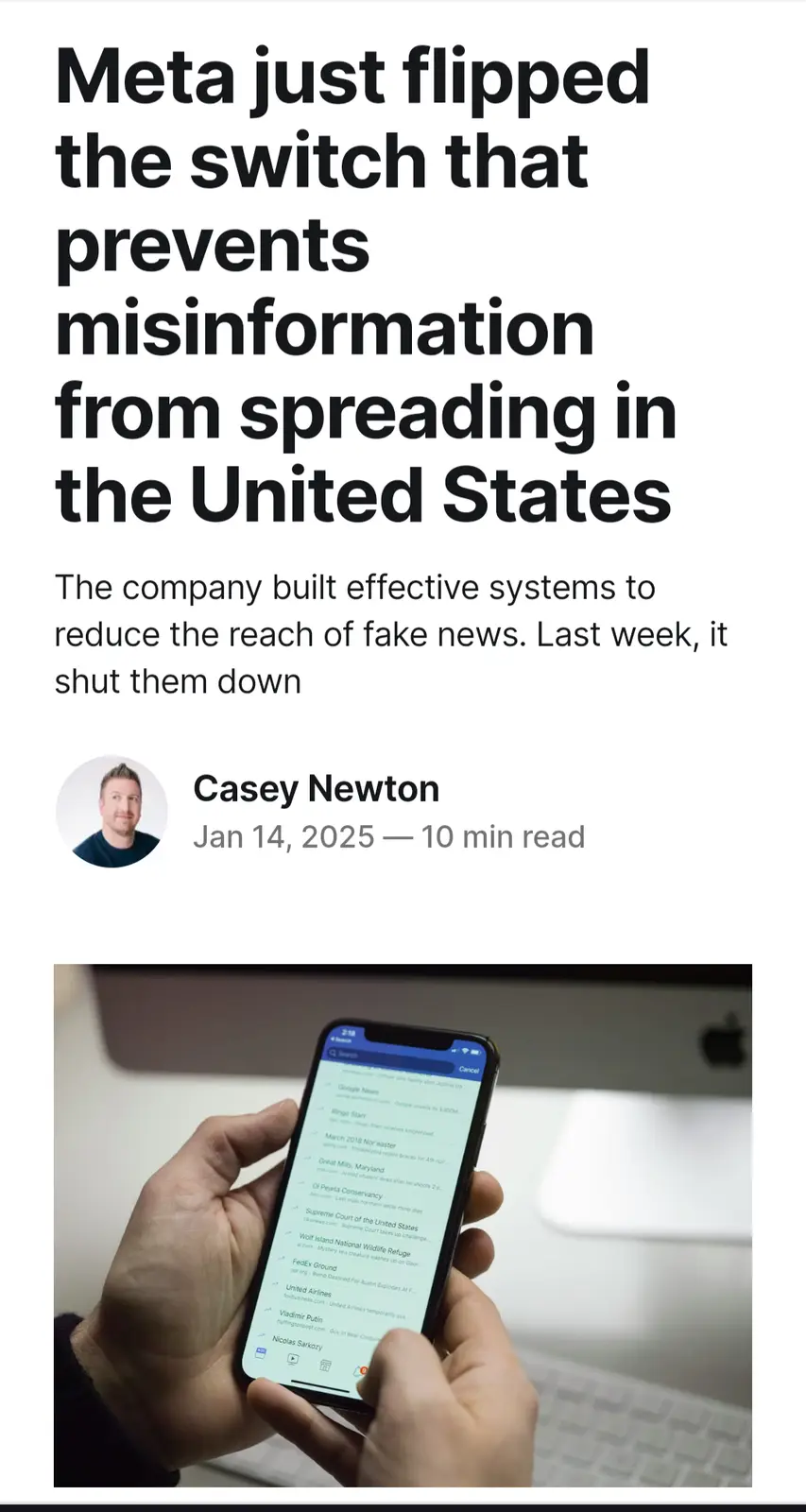 An image of a person holding a smartphone displaying a news feed with headlines like 'Ringo Starr' and 'Vladimir Putin' is…