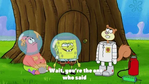 A horizontal comic strip featuring three characters from SpongeBob SquarePants: Patrick Star, SpongeBob SquarePants, and a…