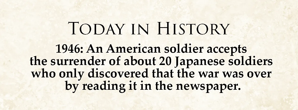 The image displays a beige, parchment-textured background with black serif text. The header reads 'TODAY IN HISTORY'…