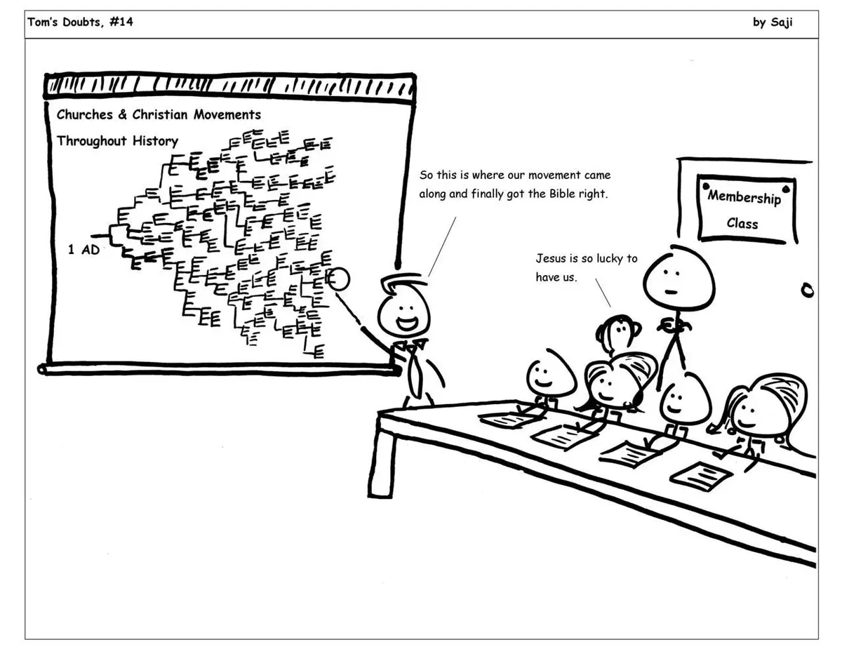 A black-and-white cartoon depicts a stick-figure teacher pointing to a complex, sprawling family tree on a whiteboard titled…