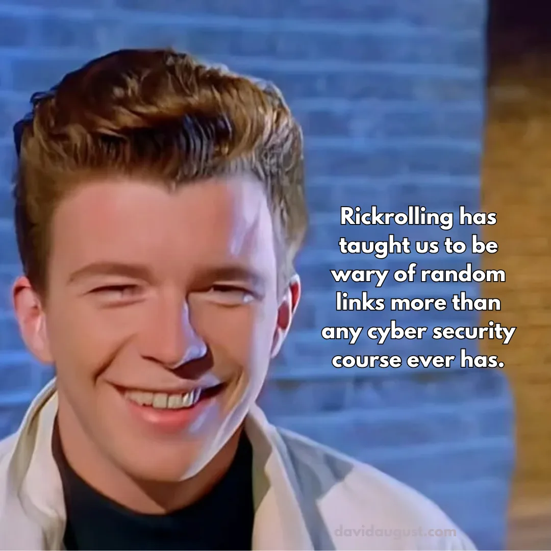 A close-up of a smiling young man with styled hair against a blue brick wall background. White text overlaid on the right…