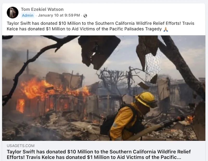 A firefighter in yellow gear battles flames amid the rubble of a burned-out house, with smoke and charred trees visible…