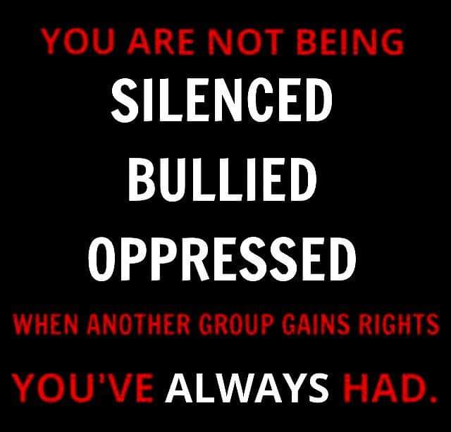 A black background with bold red and white text. The text reads: 'YOU ARE NOT BEING SILENCED BULLIED OPPRESSED WHEN ANOTHER…