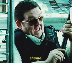 A six-panel image sequence shows actor Nick Frost in a vehicle, wearing sunglasses and a vest, holding a pole. His facial…