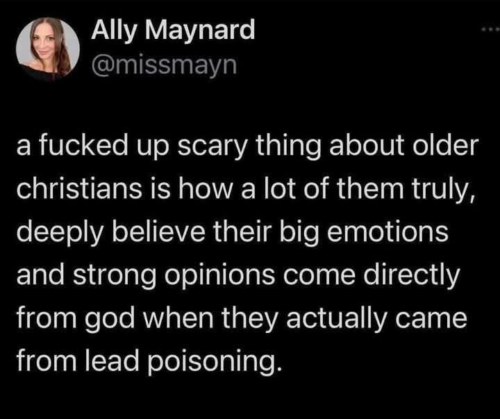 A screenshot of a tweet by Ally Maynard (@missmayn) with white text on a black background. The text reads: 'a fucked up…