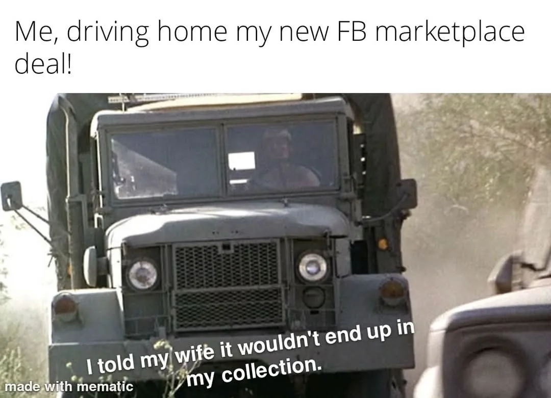 A person is driving a large, dusty military-style truck down a dirt road, looking proud and excited. The text overlay reads…