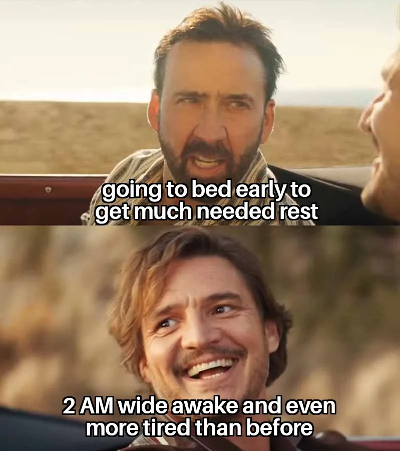 The meme features two panels from the movie 'The Hangover'. The top panel shows Nicolas Cage with a strained, determined…