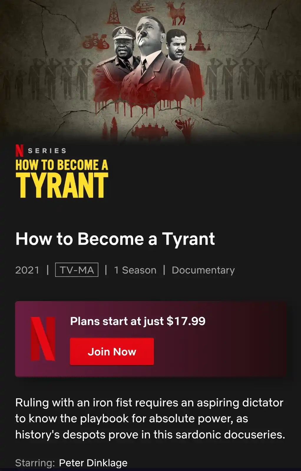 This image is a fake Netflix series poster for 'How to Become a Tyrant,' featuring stylized portraits of historical…
