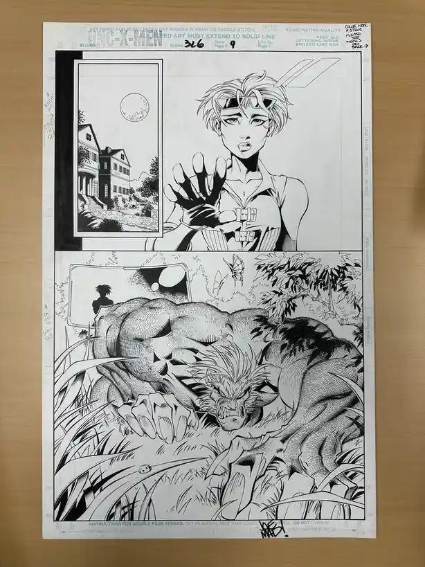A black-and-white comic book page from 'Uncanny X-Men' Issue 326, showing a female character with short hair and a headband…