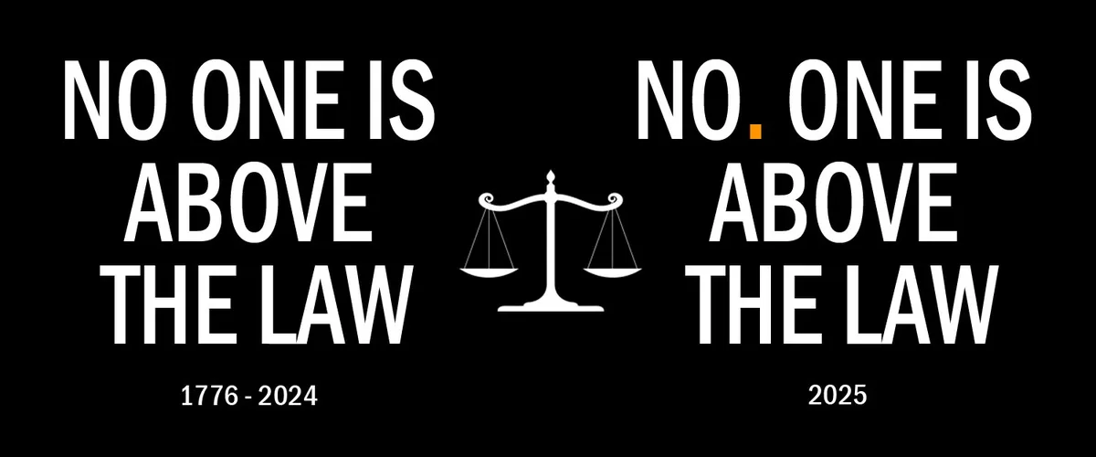 A black background image displays two side-by-side text blocks with a white justice scale icon between them. The left block…