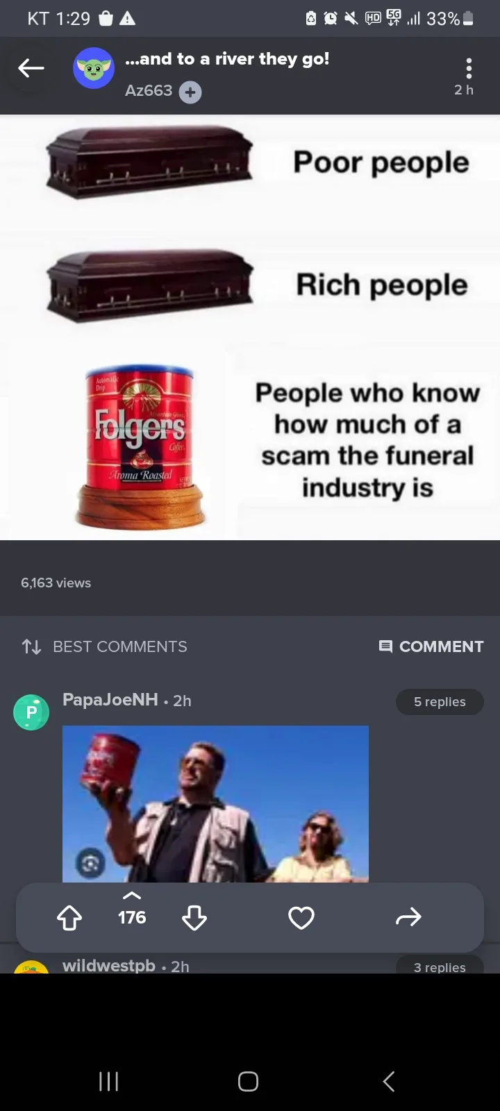 The image displays three rows: the top two show identical dark wooden coffins labeled 'Poor people' and 'Rich people'. The…