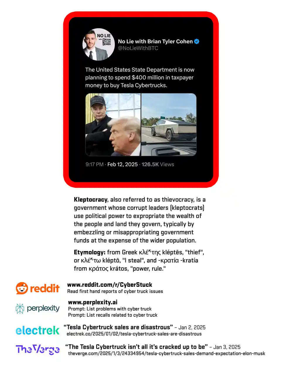 A screenshot of a social media post from 'No Lie with Brian Tyler Cohen' claims the U.S. State Department plans to spend…