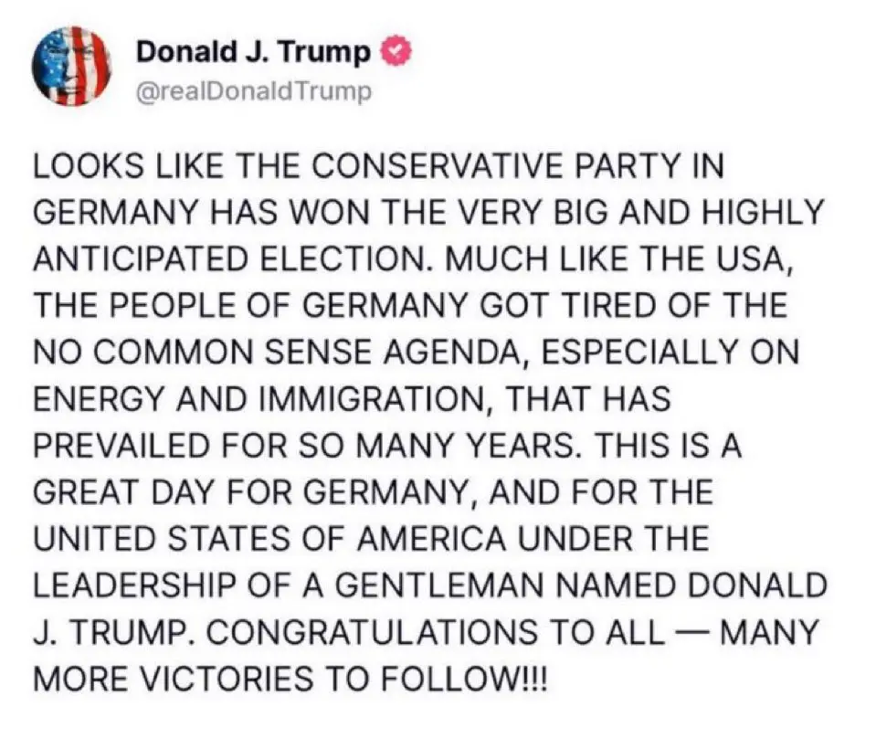 The image displays a screenshot of a tweet from Donald J. Trump's verified Twitter account, @realDonaldTrump. The tweet text…