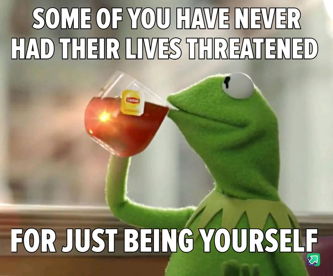 A green frog puppet, Kermit the Frog, is shown sipping tea from a glass with a Lipton tea bag visible. The image has bold…