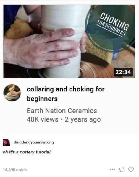 A screenshot of a YouTube video thumbnail titled 'collaring and choking for beginners' by Earth Nation Ceramics, showing…