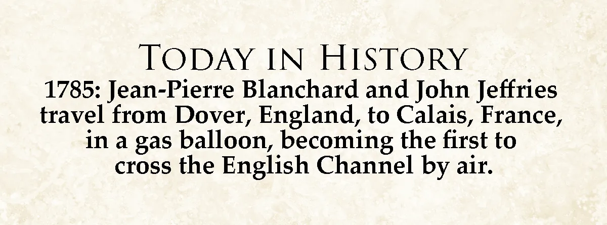 The image displays a beige parchment-style background with black serif text. The text reads 'TODAY IN HISTORY' followed by a…