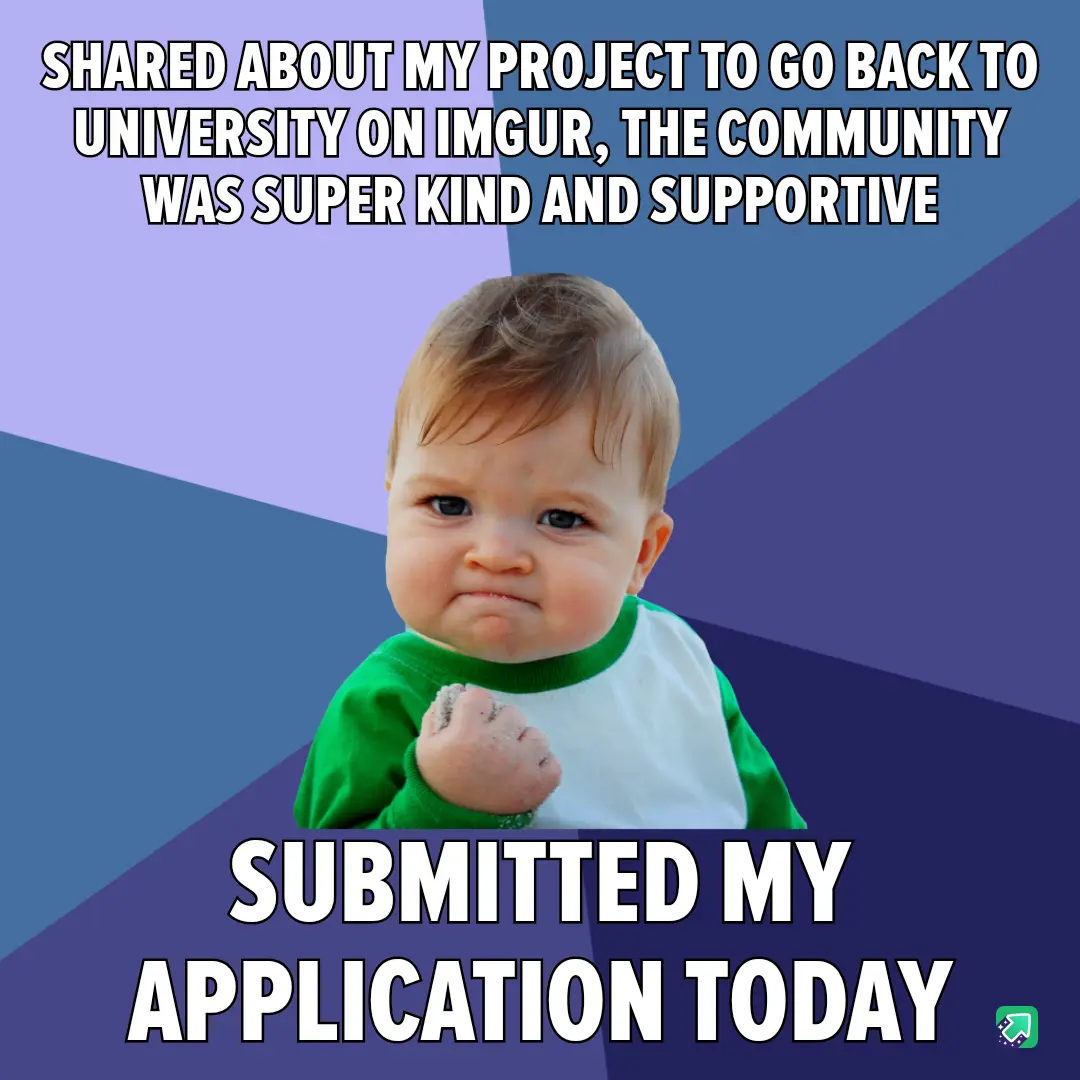 A baby with a determined, slightly smug expression, wearing a green and white shirt, is shown against a geometric purple and…