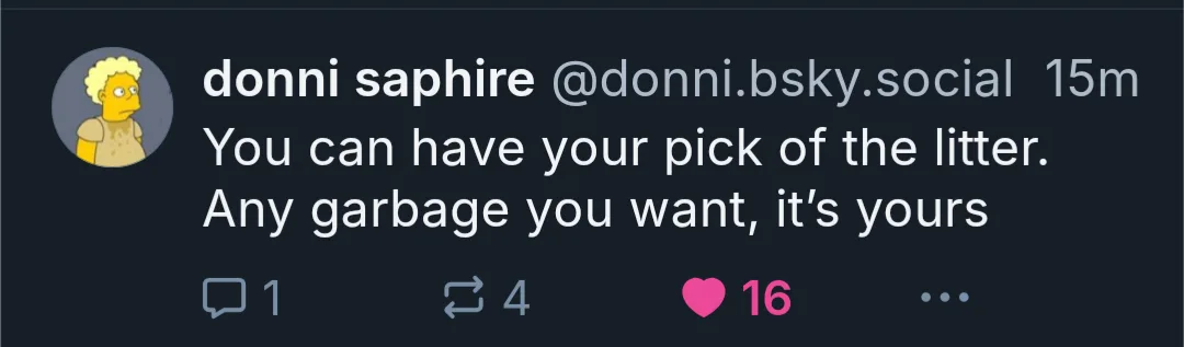 A screenshot of a social media post by 'donni saphire' featuring a cartoon avatar of a yellow-skinned character with spiky…