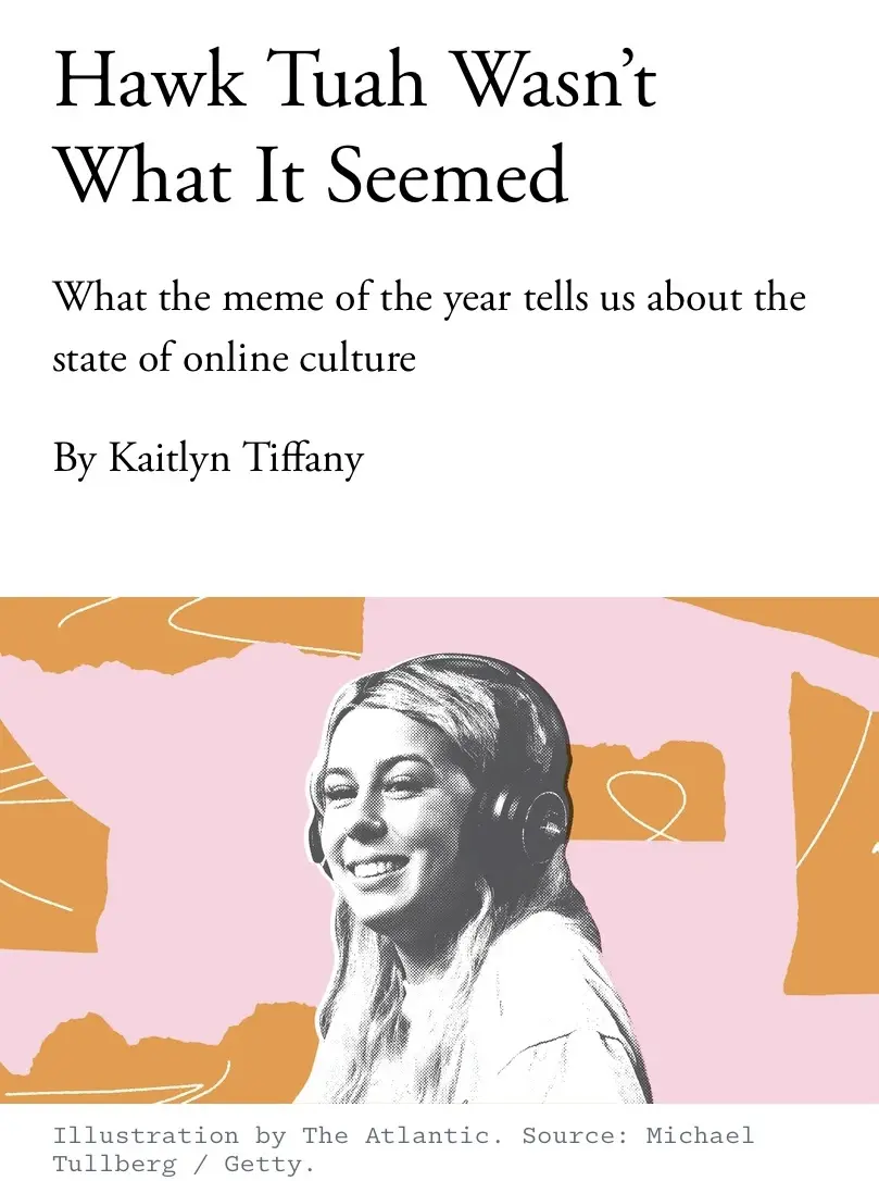 The image displays a magazine-style cover with a black-and-white illustration of a smiling woman wearing headphones against…