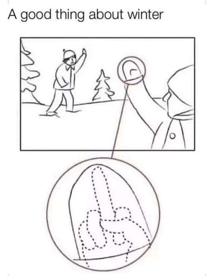 A black-and-white line drawing shows a person in winter clothes waving at another person in the distance. The second person…