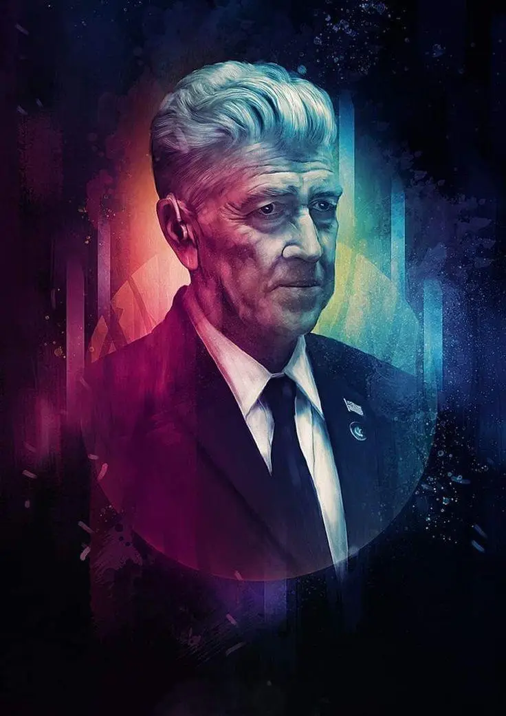 A stylized portrait of an older man with gray hair, wearing a dark suit, white shirt, and tie, with a serious expression…