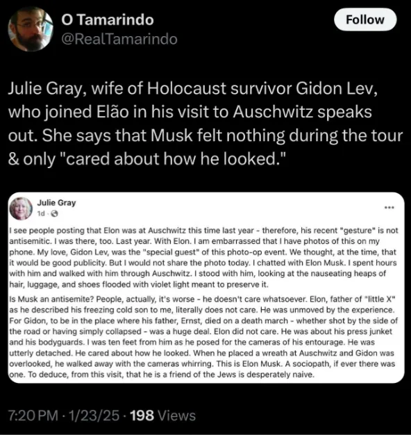 A screenshot of a Twitter post by user O Tamarindo (@RealTamarindo) sharing a tweet from Julie Gray. The tweet details…