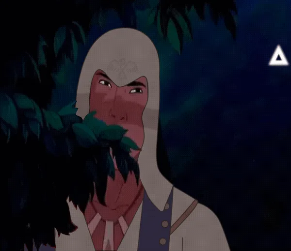 a sequence of five panels from an animated show shows a man with a leafy mask in a dark forest, his expression growing…