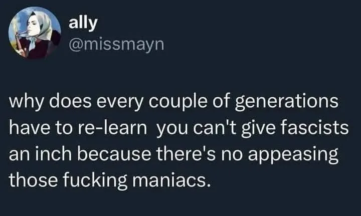 A screenshot of a tweet from user 'ally' (@missmayn) featuring a profile picture of a woman with a headscarf holding a bow…