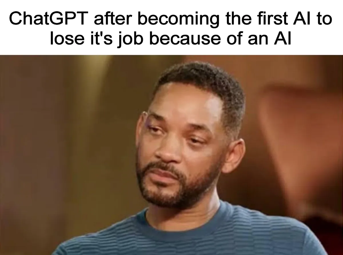 The image shows actor Will Smith looking down with a weary, resigned expression. The overlaid text reads 'ChatGPT after…